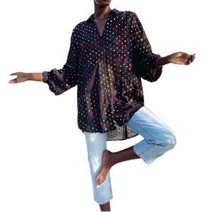 NEVER FULLY DRESSED BLACK WITH RAINBOW POLKA DOTS EXTREMELY OVERSIZED SHIRT